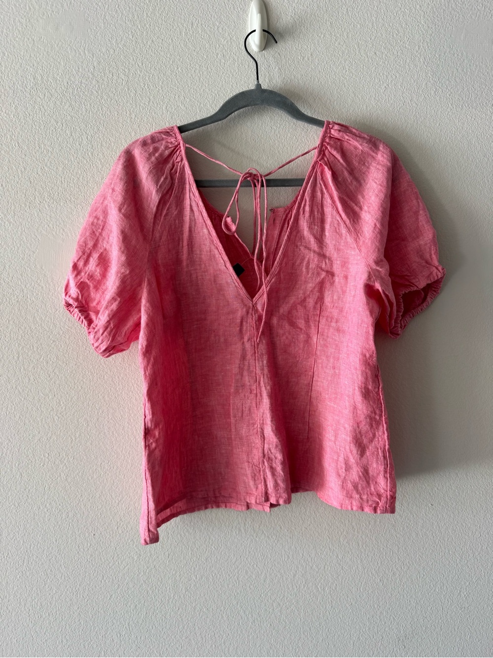 J. Crew Pink V-Neck Tie-Back Short Sleeve Blouse
